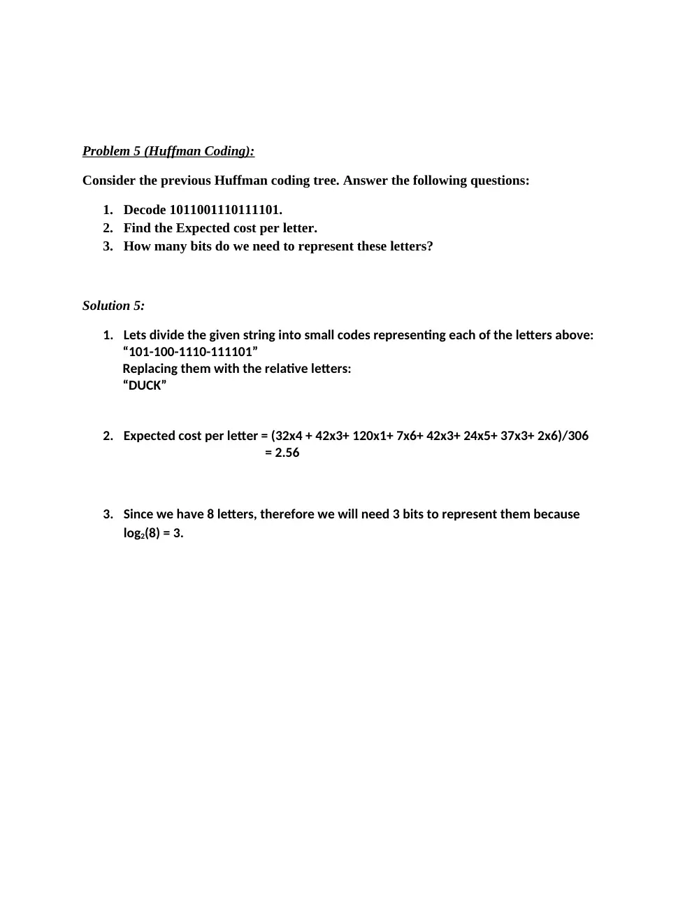 EECE 330 Problems Huffman Coding, Summer 2014, page 5