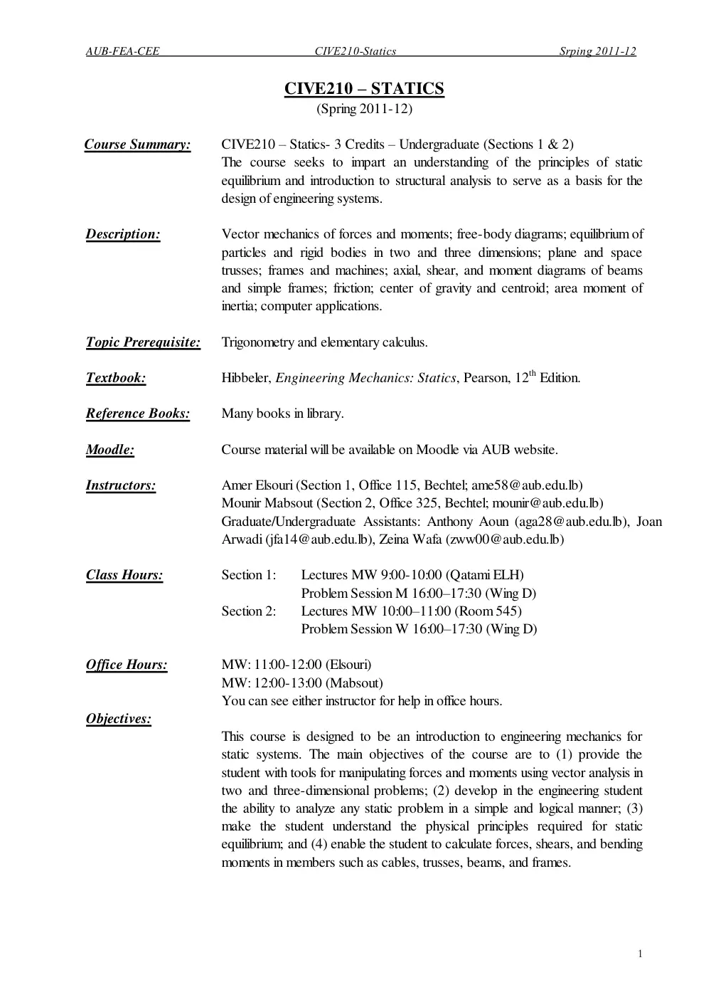 CIVE 210 Syllabus, Spring 2012, page 1
