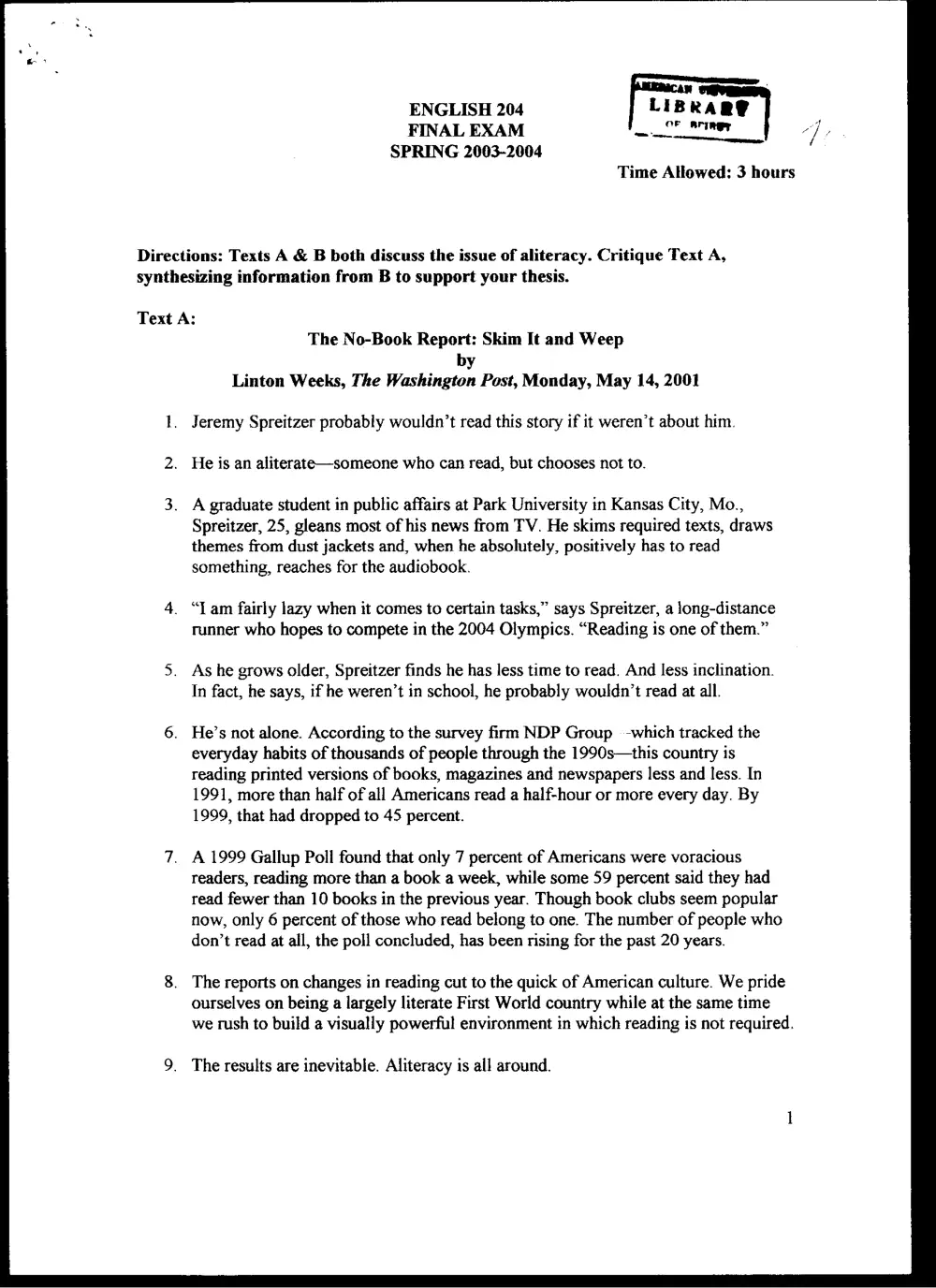ENG 204 Final, Spring 2004, page 1