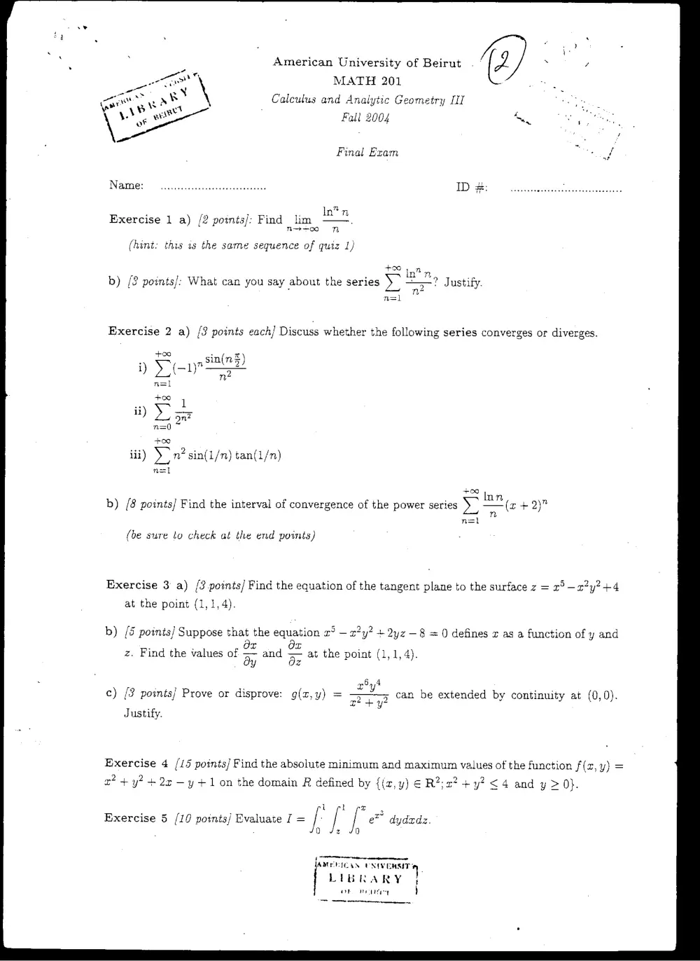 MATH 201 Final, Fall 2003, page 1