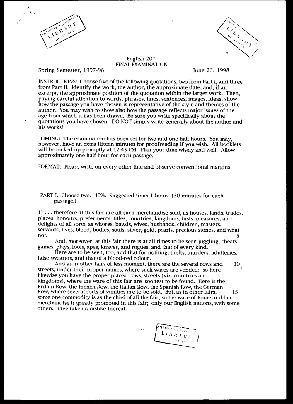 ENG 207 Final, Spring 1998, page 1