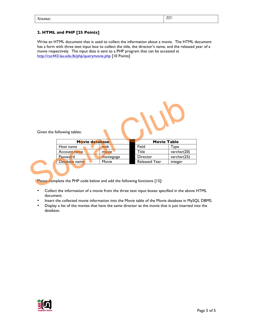 CSC 443 Midterm, Fall 2008, page 5