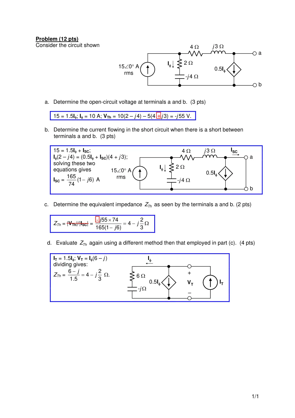 EECE 210 Problems For Quiz 3 with Solution, Fall 2011, page 1