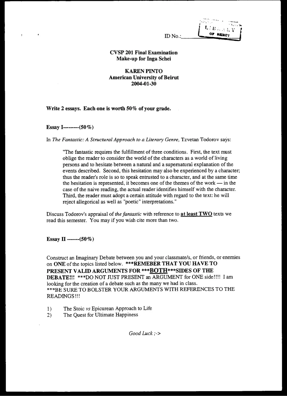 CVSP 201 Final, Fall 2003, page 1