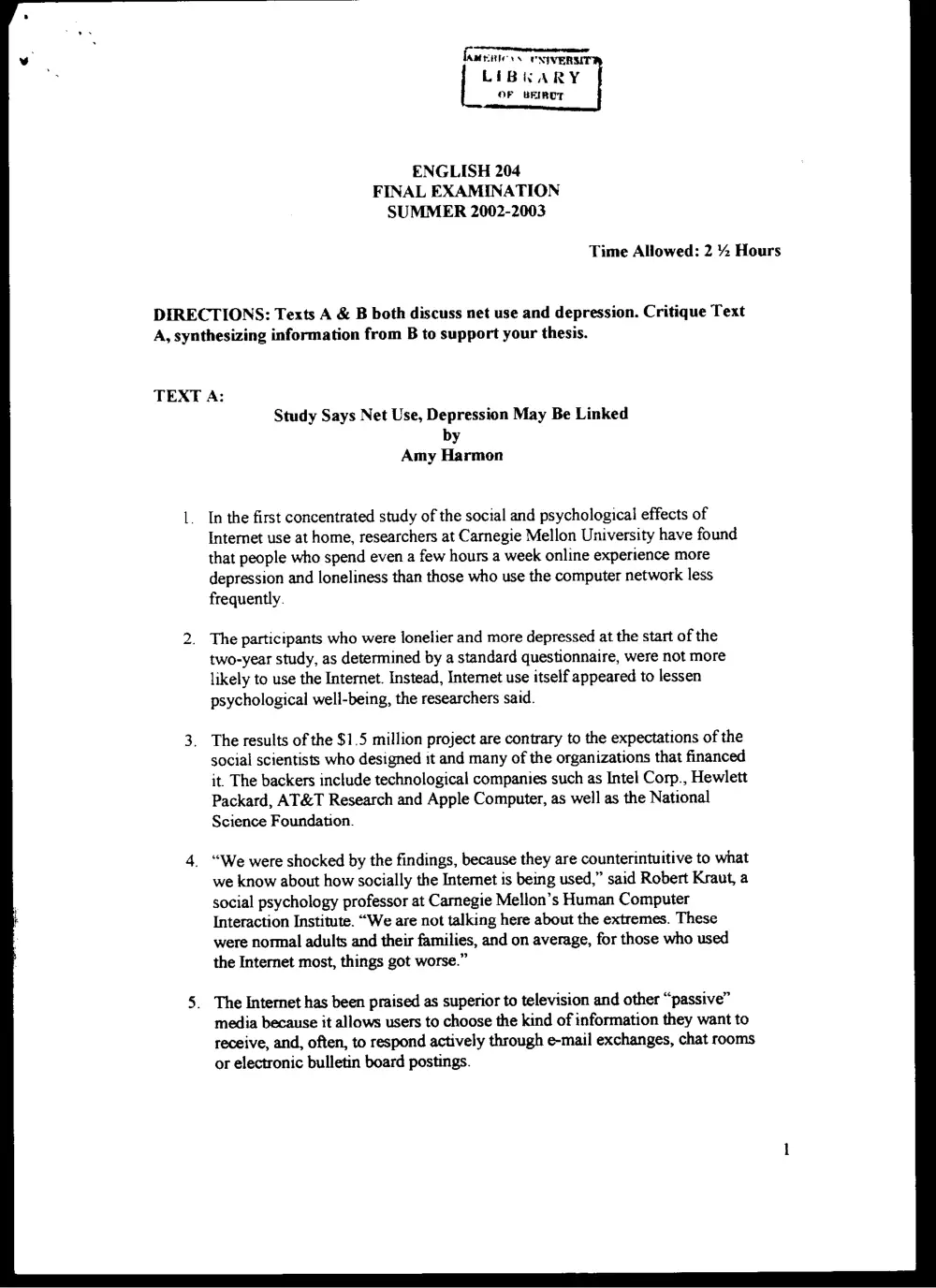 ENG 204 Final, Summer 2003, page 1