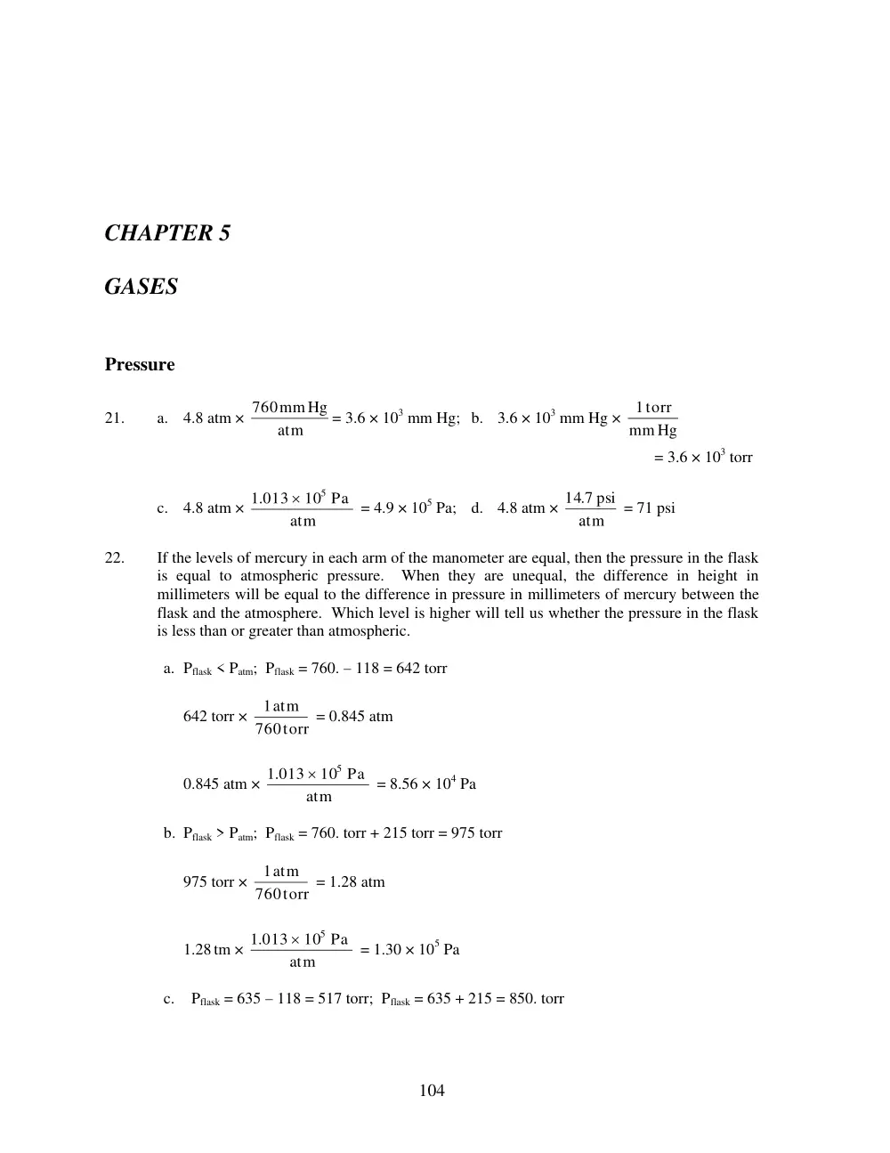 CHM 201 Problems Solution for Chap 5 Exercises, Fall 2013, page 1