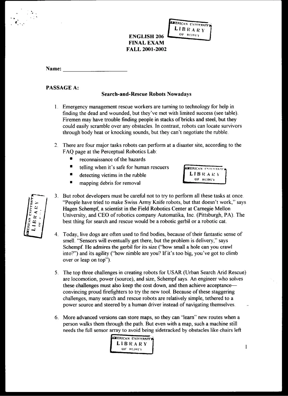 ENG 206 Final, Fall 2001, page 1