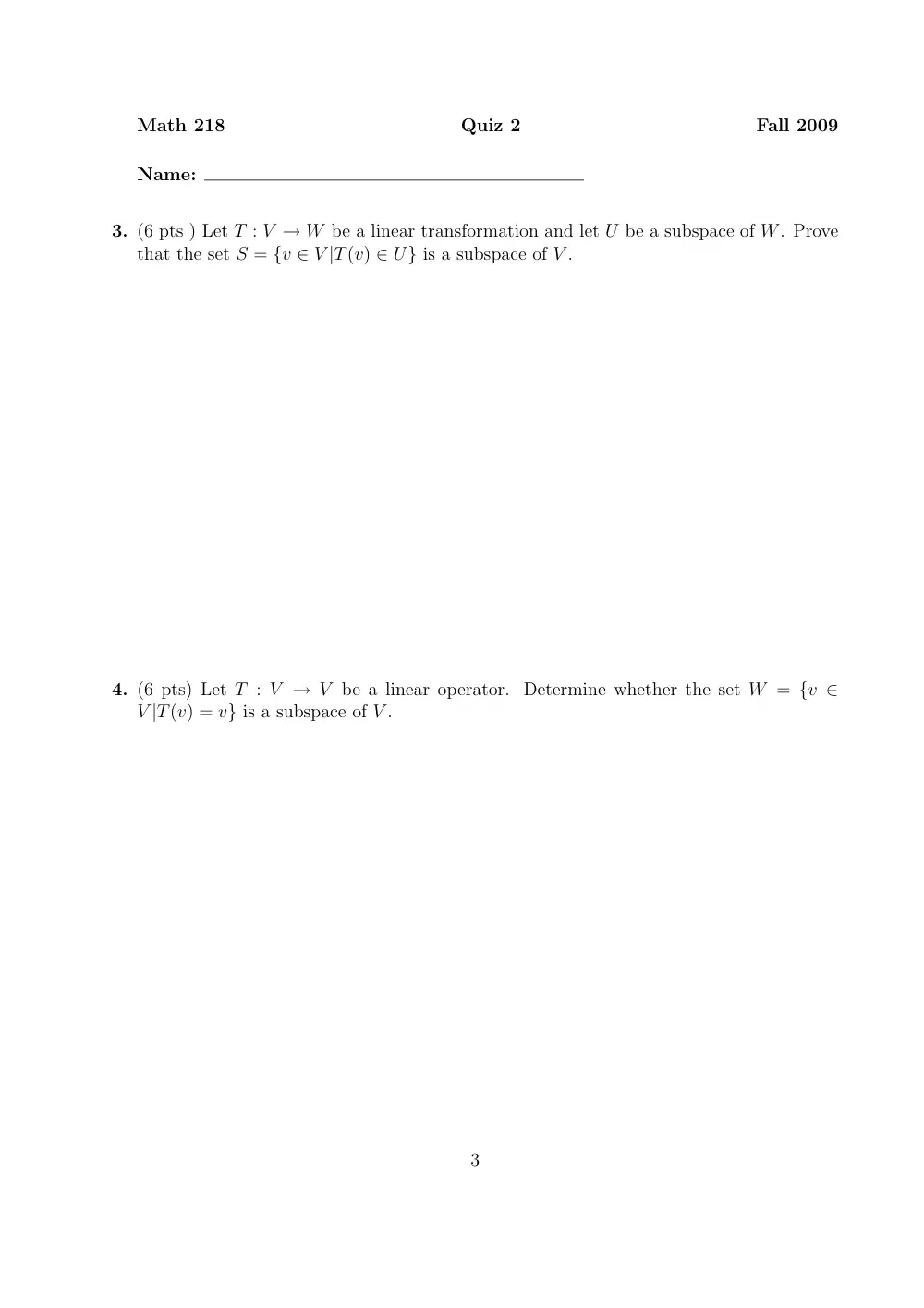 MATH 218 Exam 2, Fall 2009, page 3