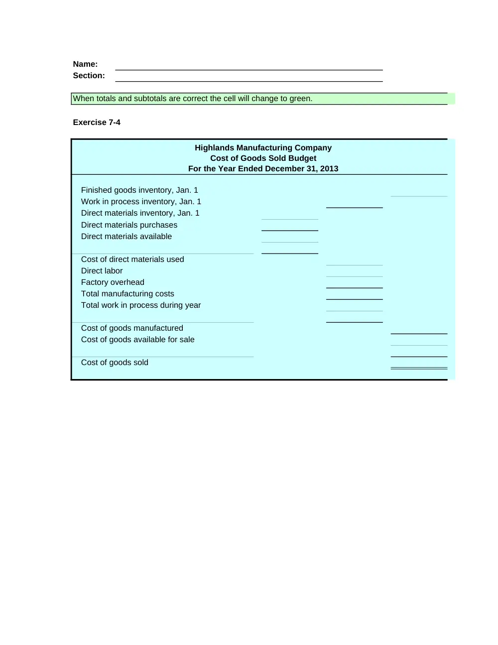 ACCT 222 Problems Excel Template 7, Fall 2014, page 3