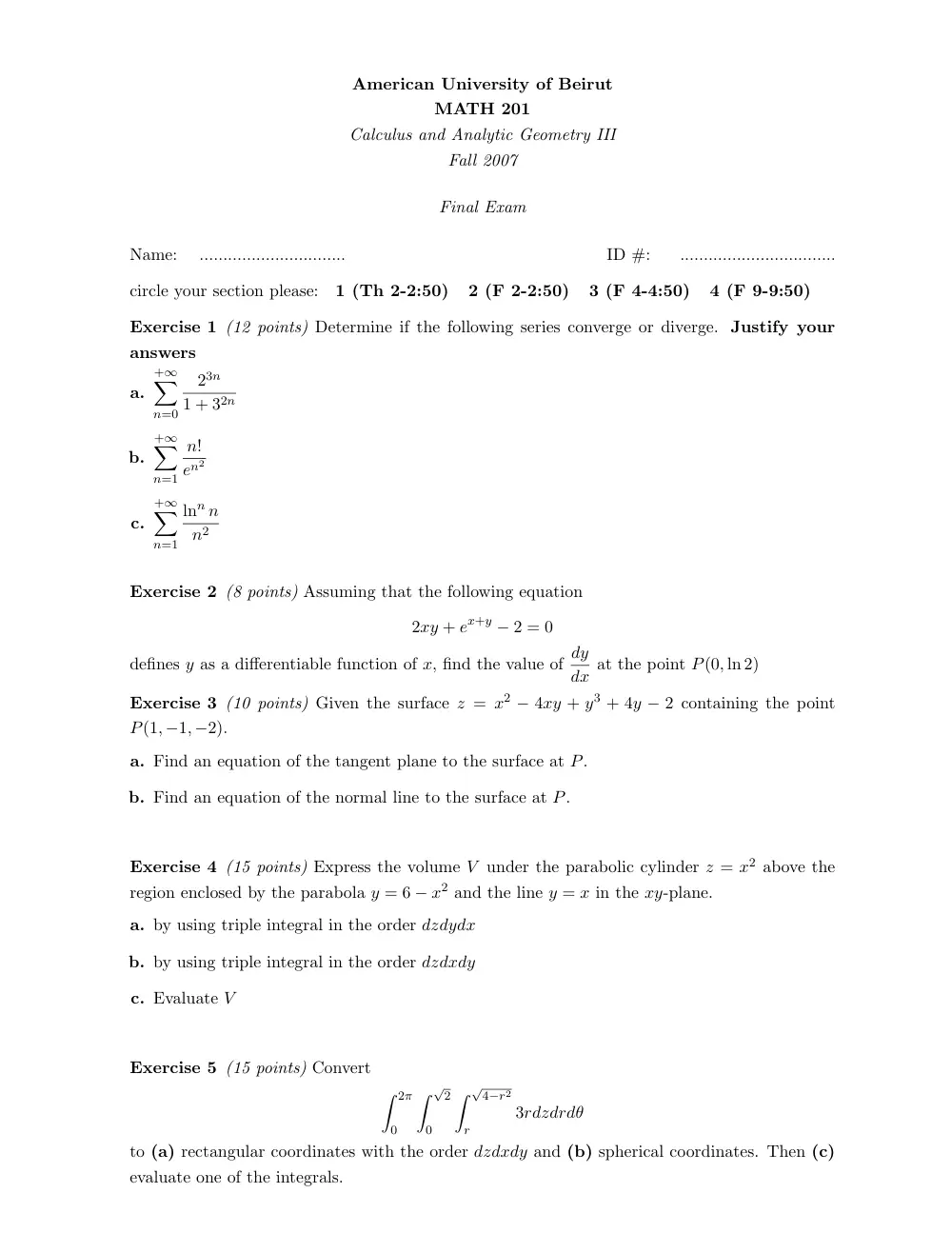 MATH 201 Final, Fall 2006, page 1