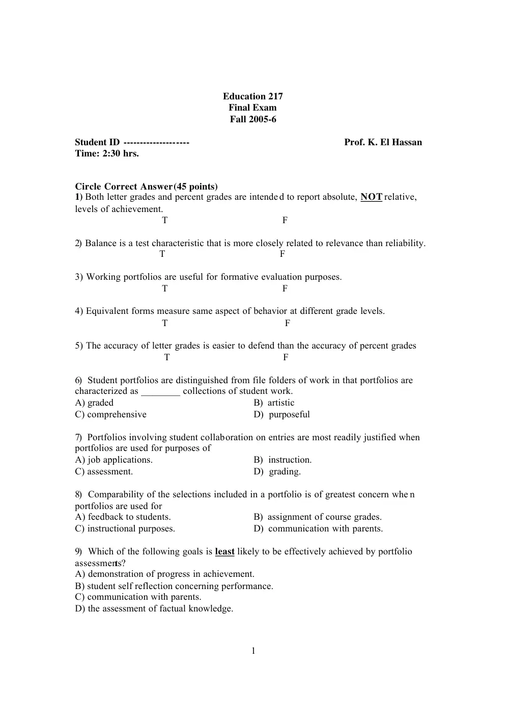 EDUC 217 Final, Fall 2005, page 1