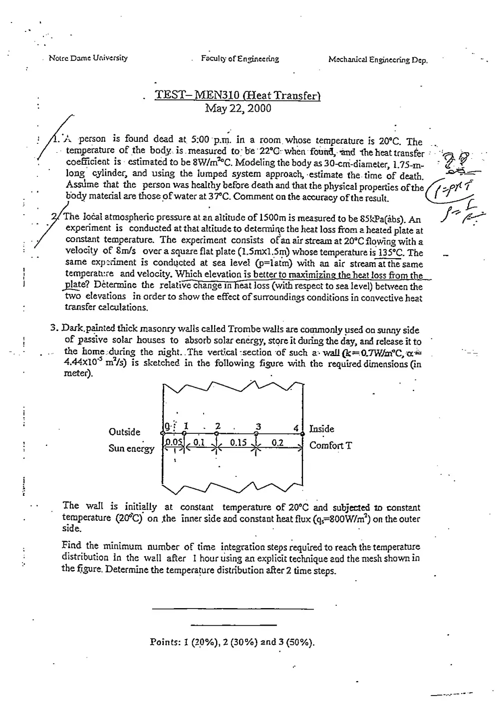 MEN 310 Exam 2 with Solution, Spring 2000, page 1