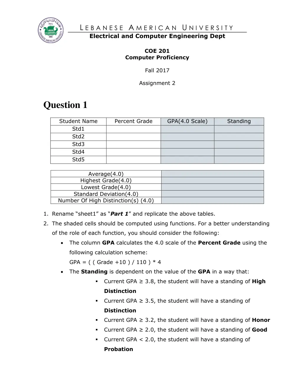 COE 201 Homework Assignment 2, Fall 2017, page 1