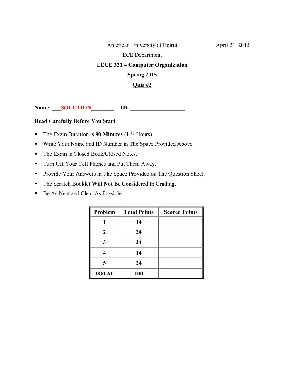 EECE 321 Exam 2, Spring 2015, page 1