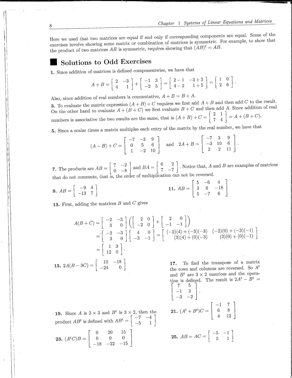 MATH 218 Problems Solution Manual Chapter 1.3, Fall 2011, page 1