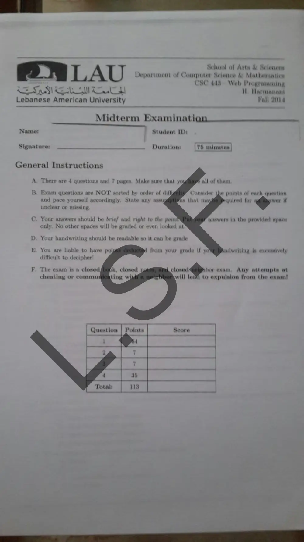 CSC 443 Midterm, Fall 2014, page 1
