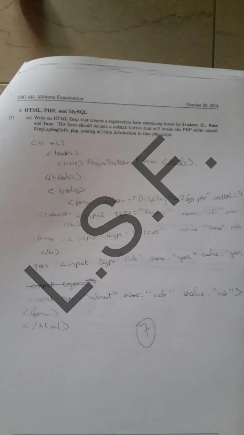 CSC 443 Midterm, Fall 2014, page 4