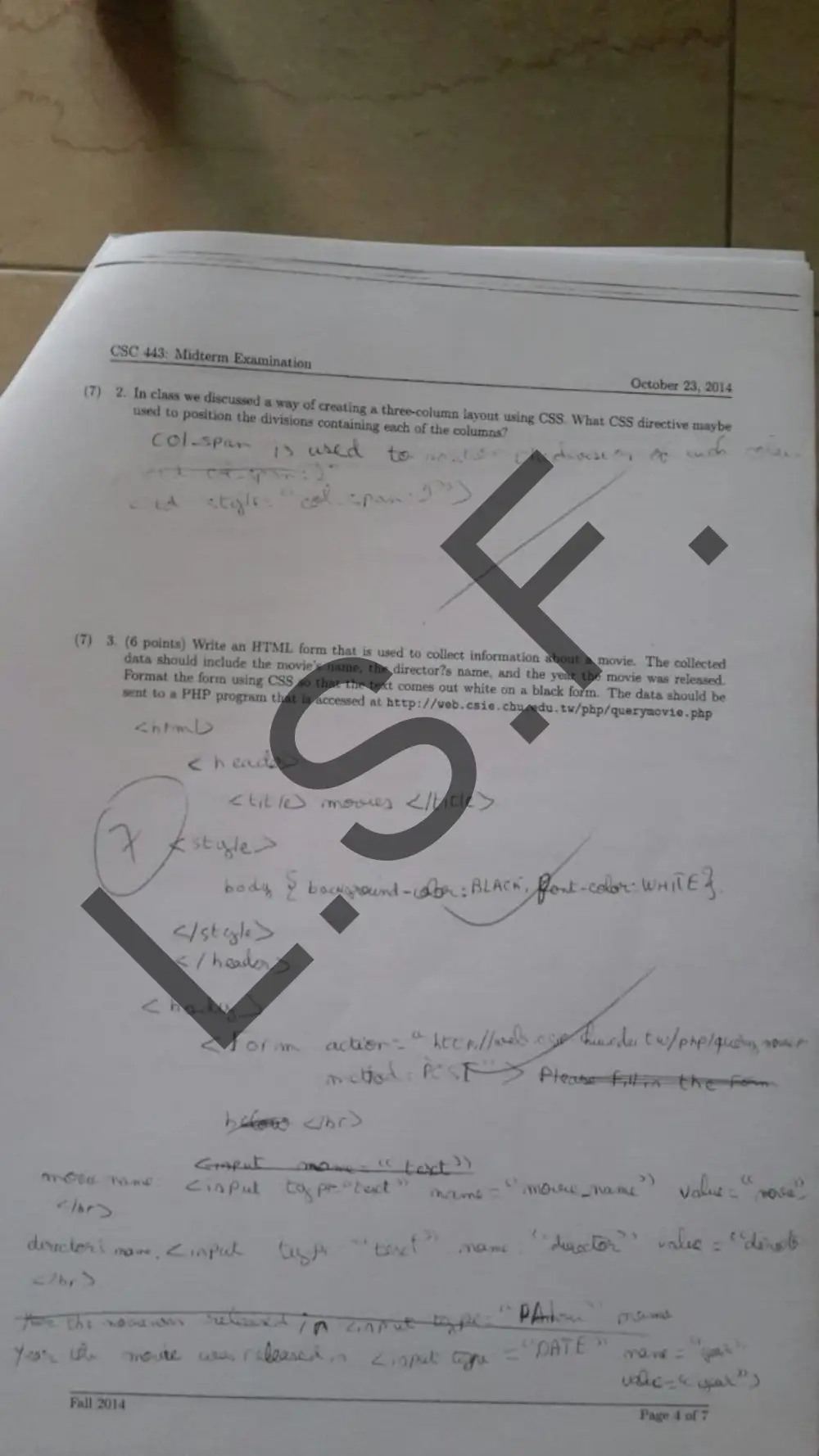 CSC 443 Midterm, Fall 2014, page 5