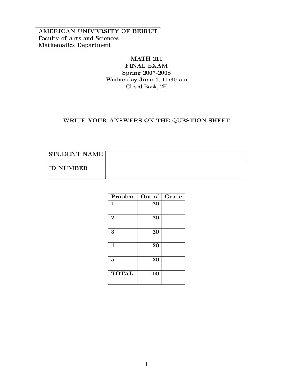 MATH 211 Final, Spring 2008, page 1