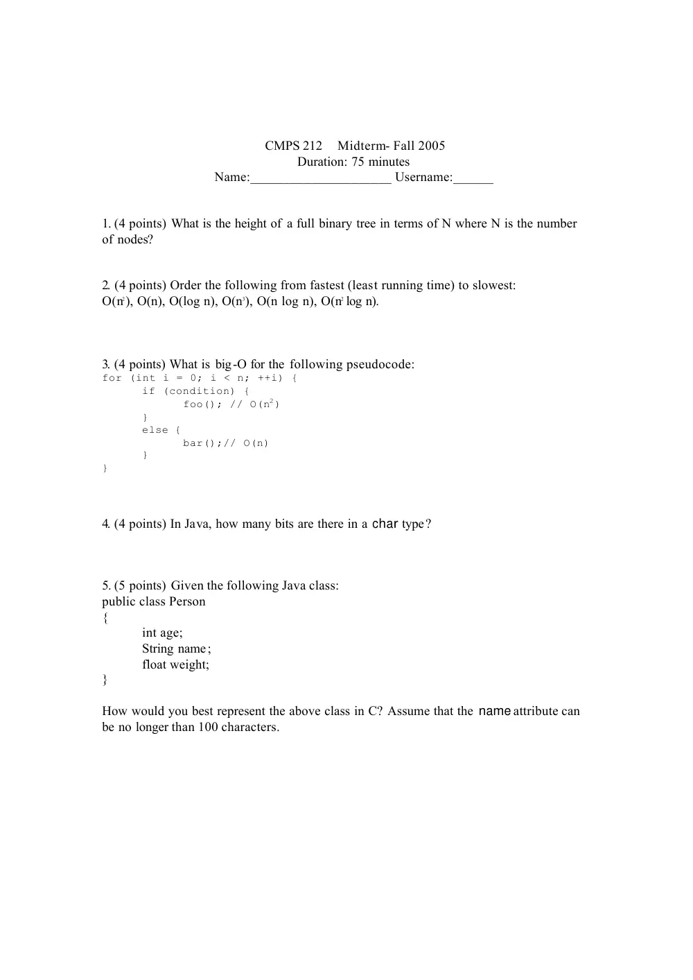 CMPS 212 Midterm, Fall 2005, page 1