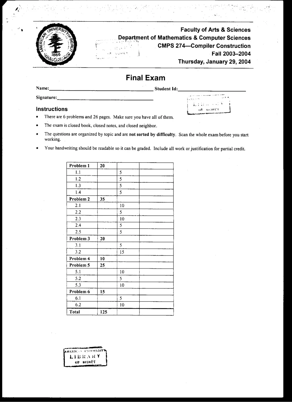 CMPS 274 Final, Fall 2003, page 1