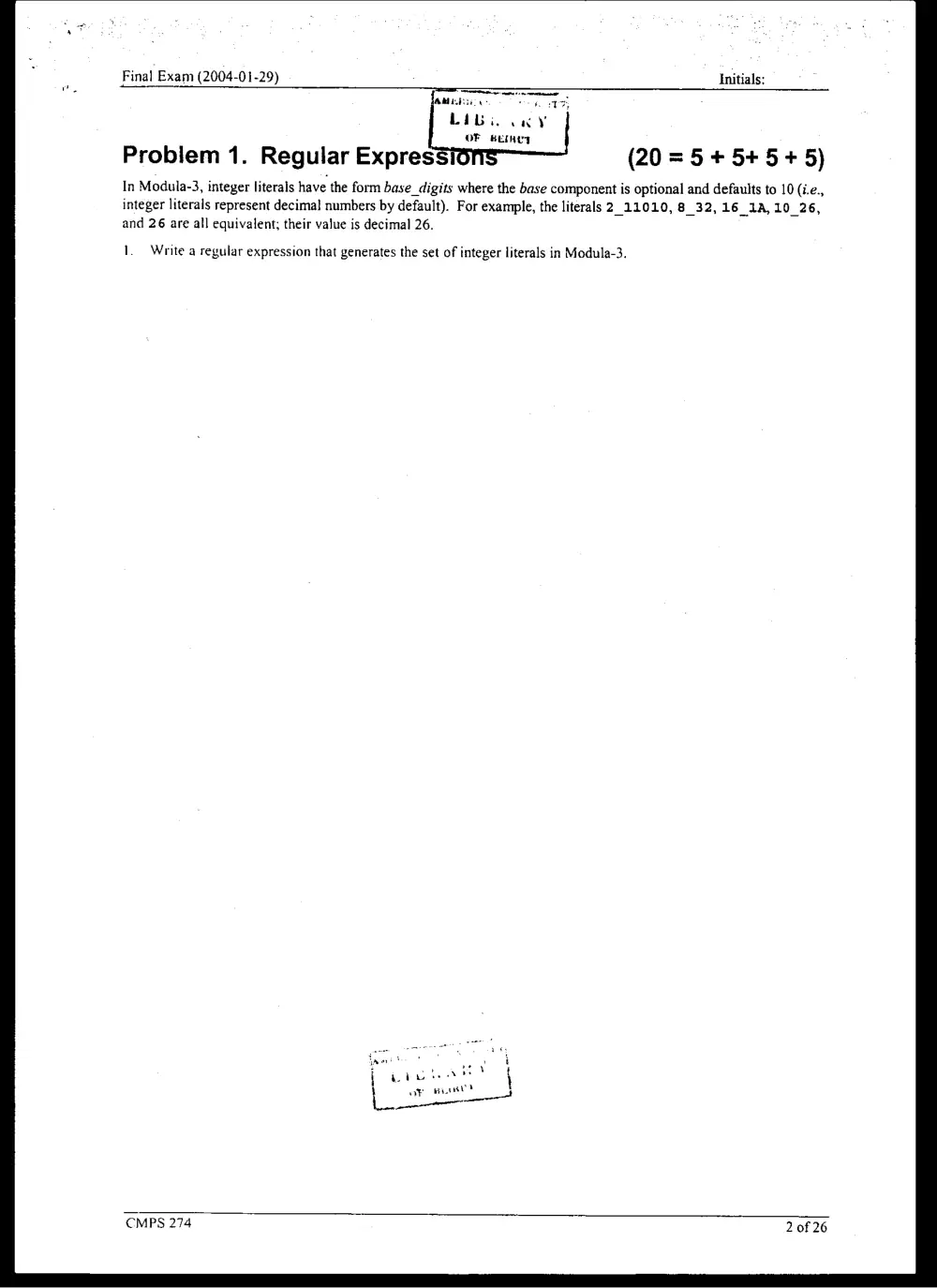 CMPS 274 Final, Fall 2003, page 2