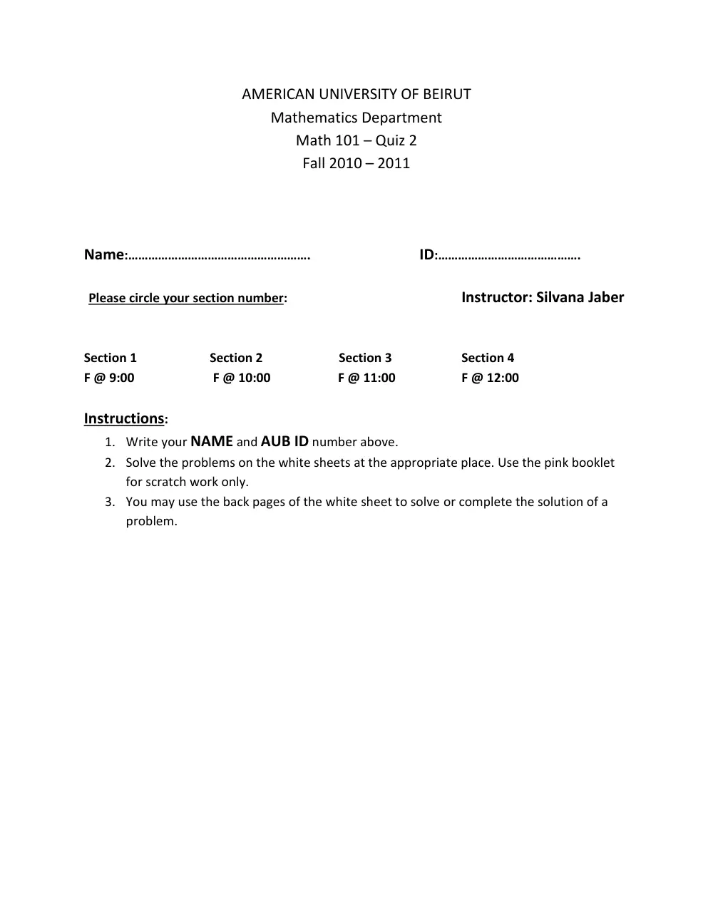 MATH 101 Exam 1, Fall 2010, page 1