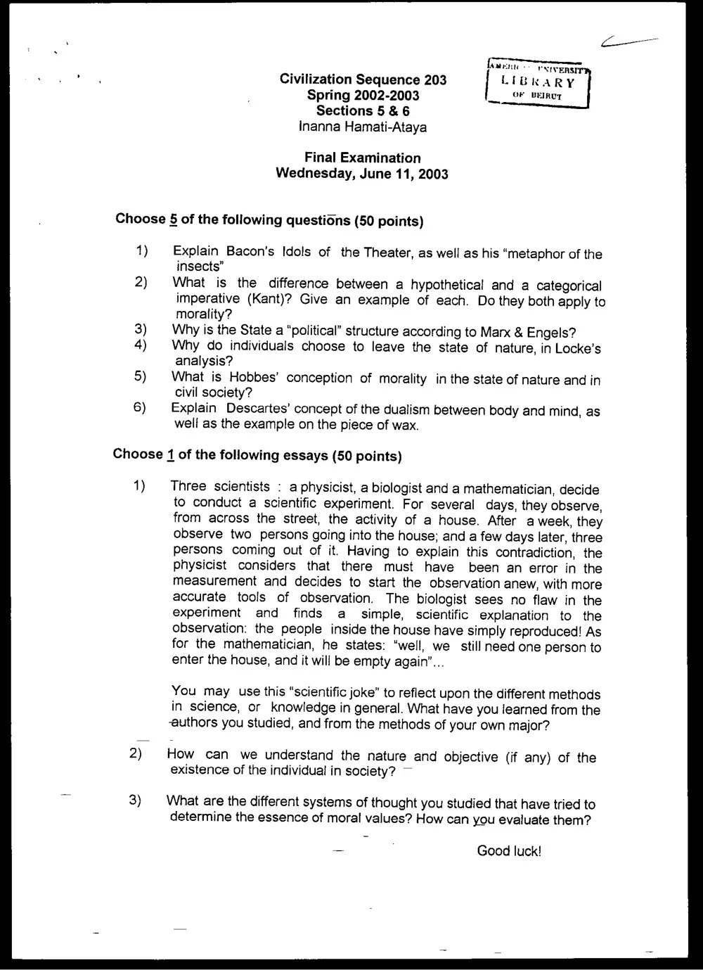 CVSP 203 Final, Spring 2003, page 1
