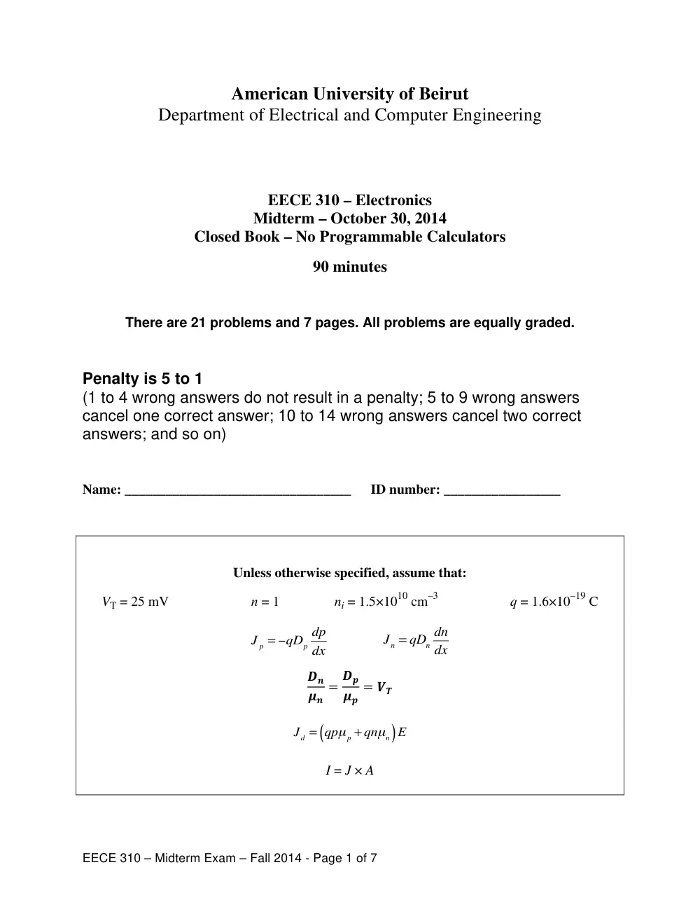 EECE 310 Midterm with Solutions, Fall 2014, page 1