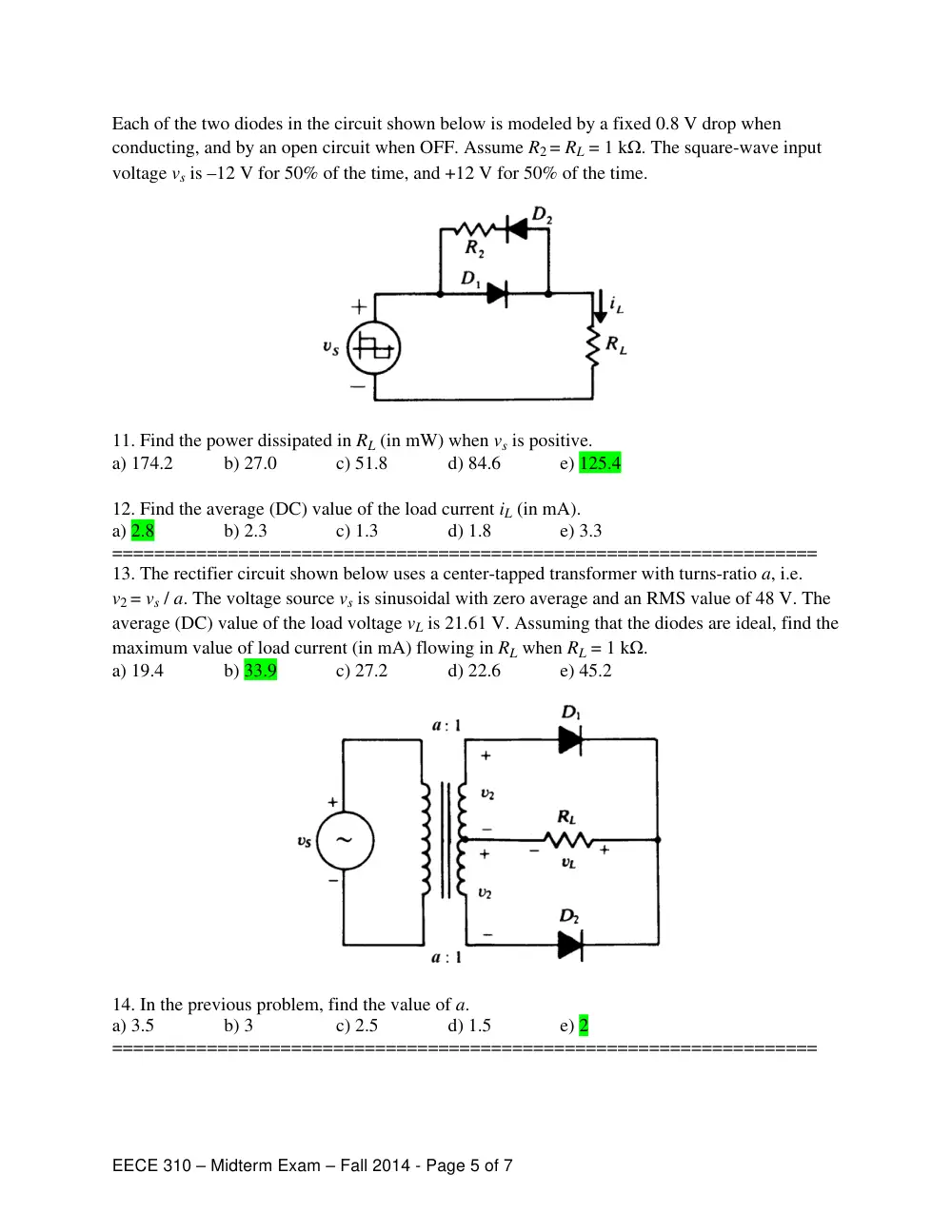 EECE 310 Midterm with Solutions, Fall 2014, page 5