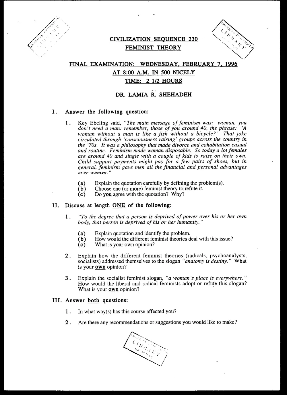 CVSP 230 Final, Fall 1995, page 1