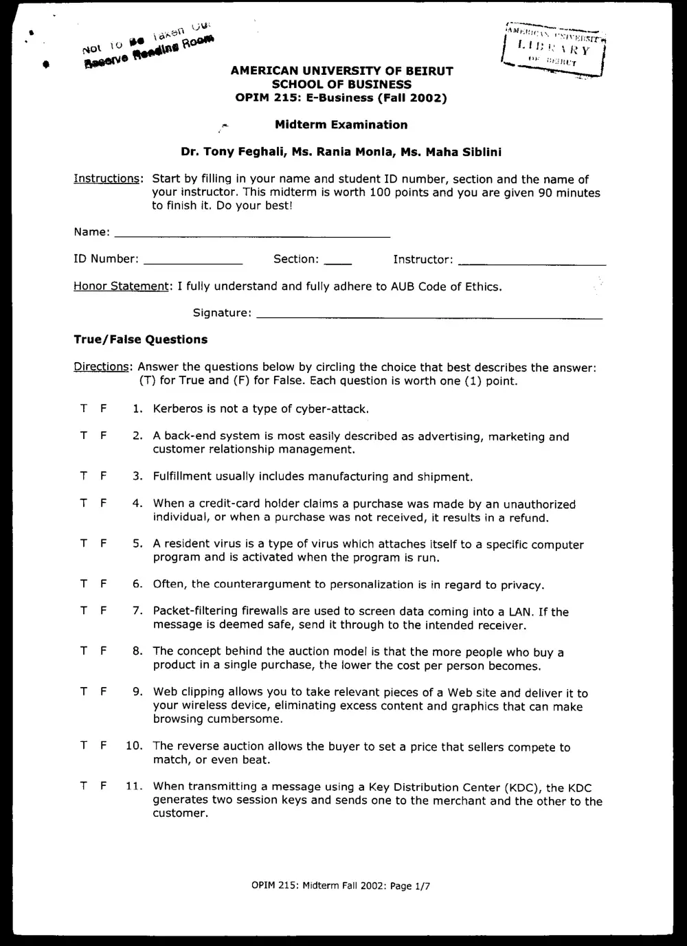 MIS 220 Midterm, Fall 2001, page 1