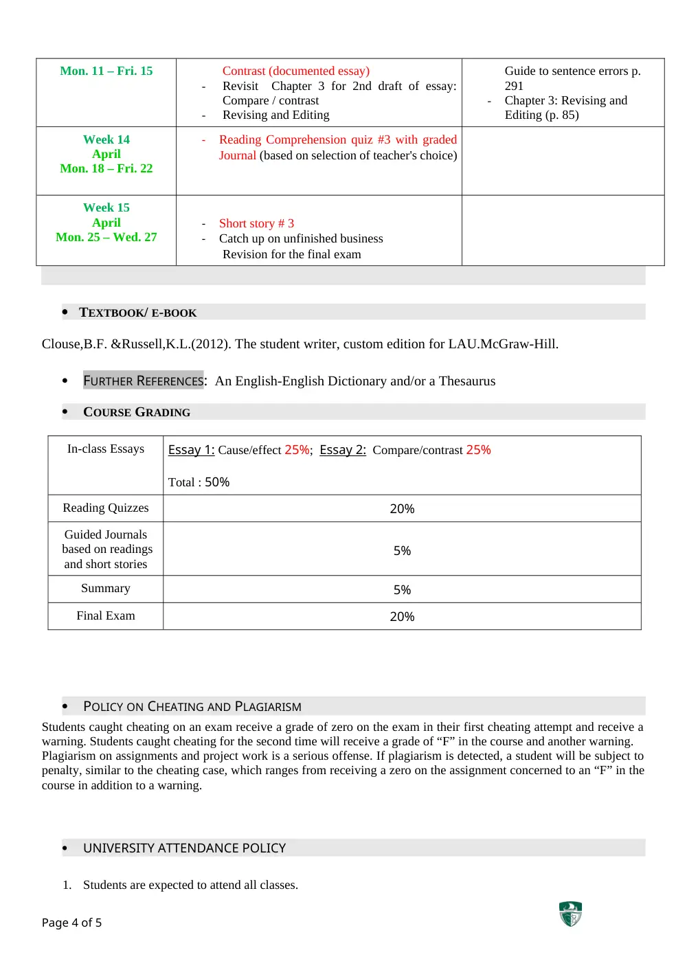 ENG 101 Syllabus, Spring 2017, page 4
