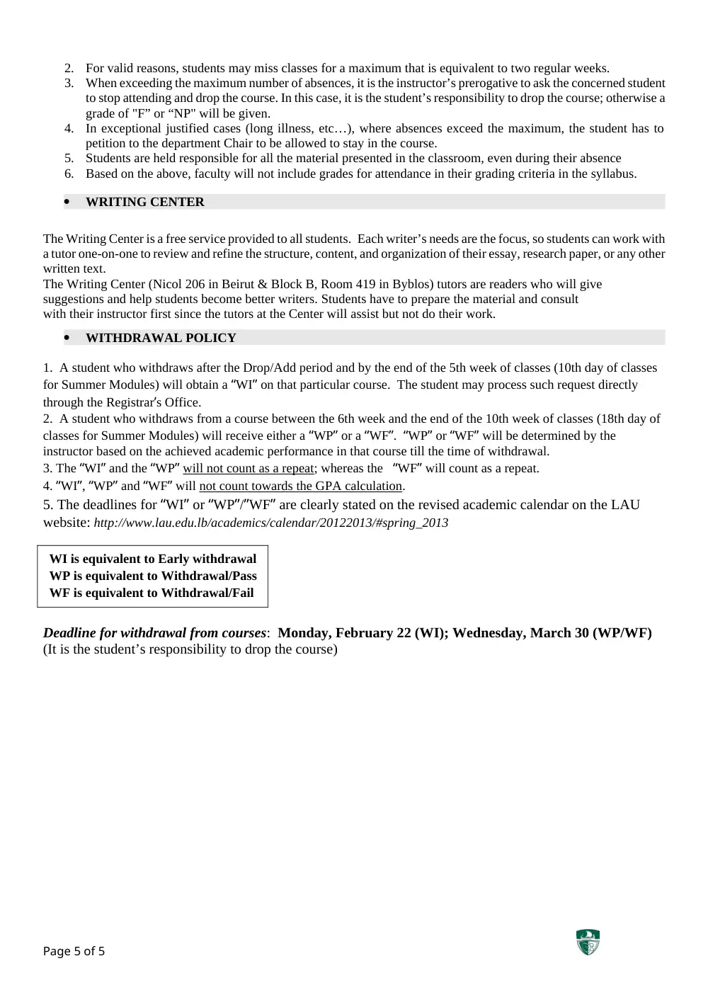 ENG 101 Syllabus, Spring 2017, page 5