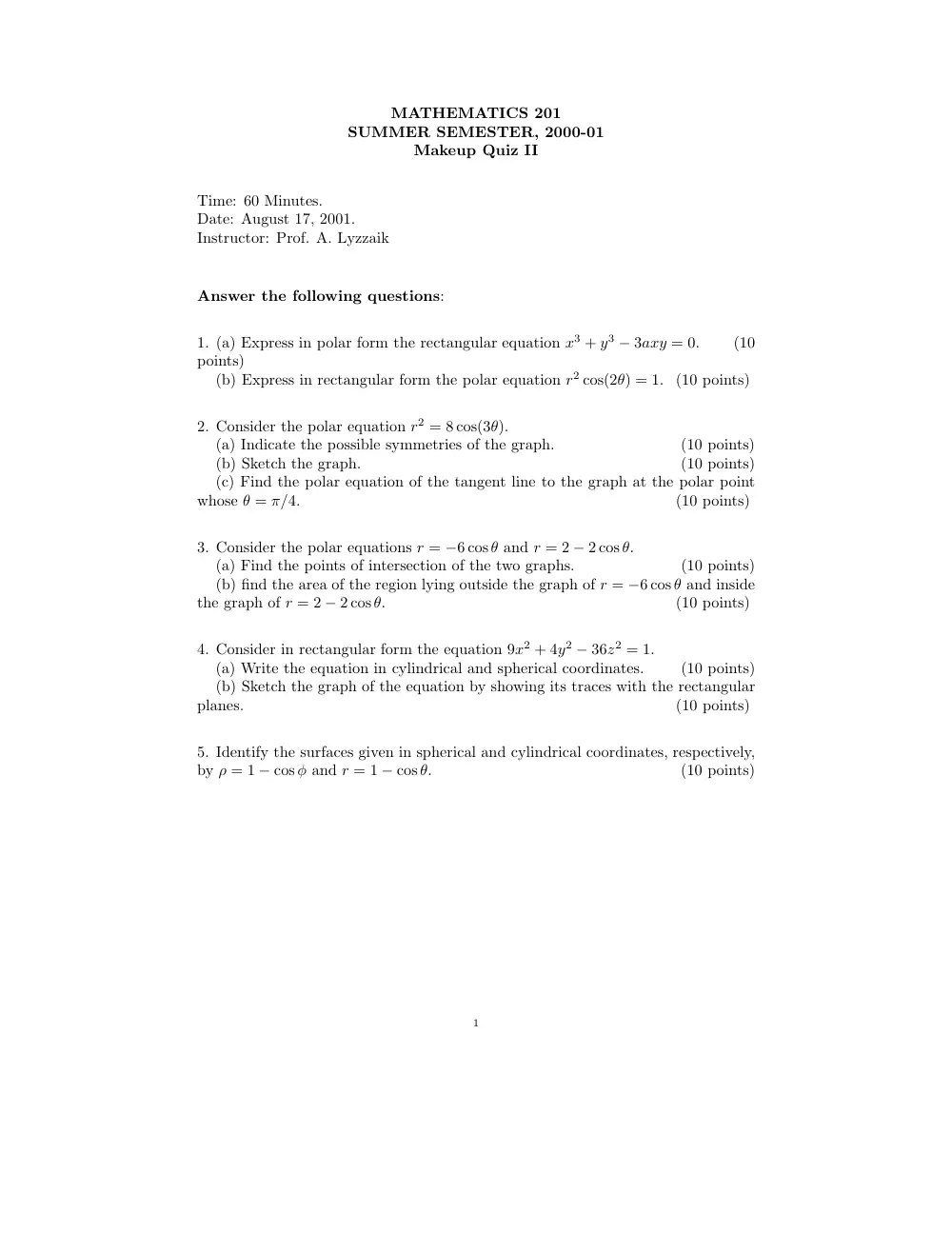 MATH 201 Exam 2, Spring 2008, page 1
