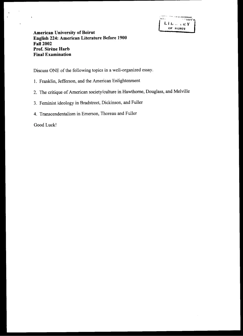 ENG 224 Final, Fall 2001, page 1