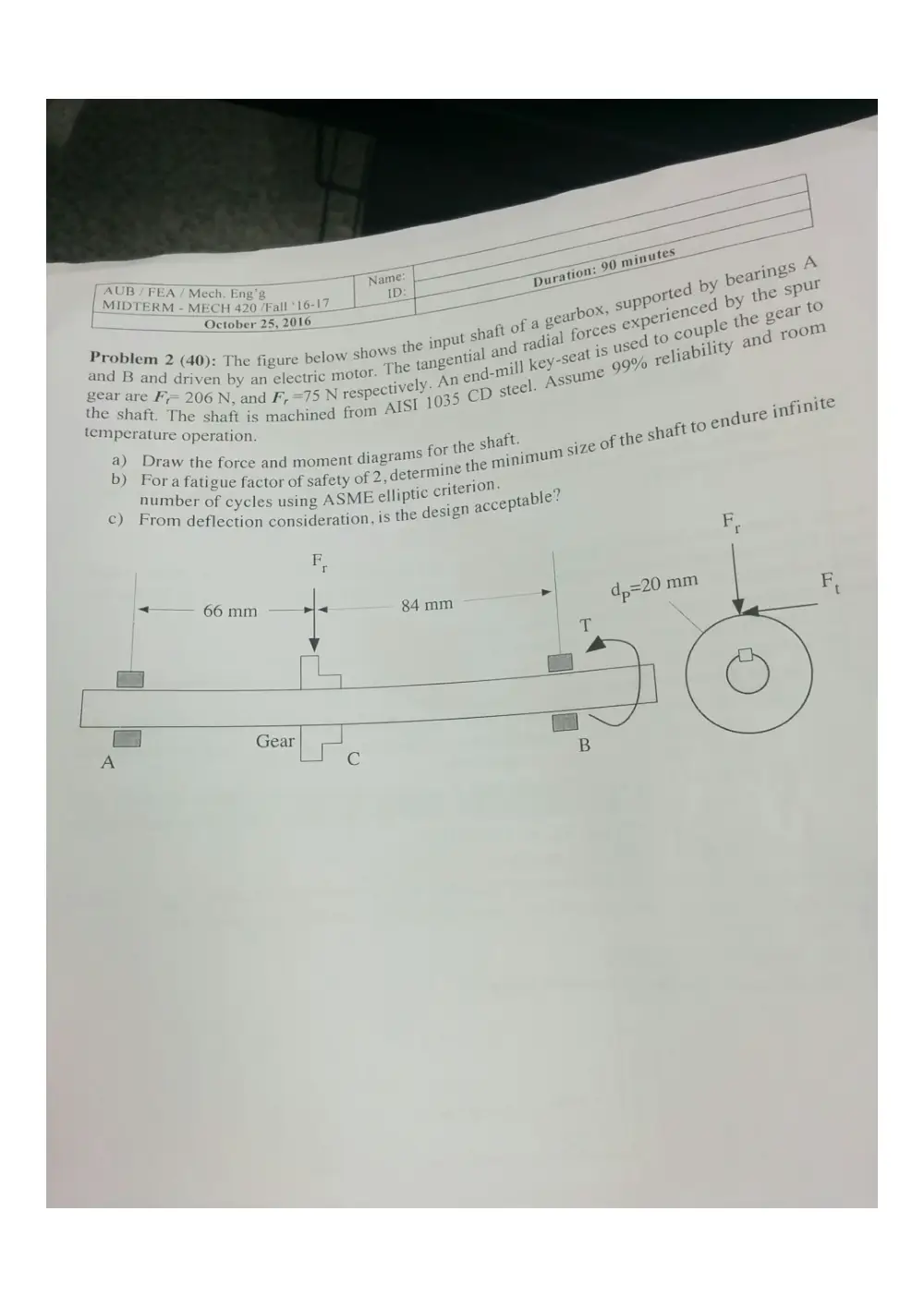 MECH 420 Midterm, Fall 2016, page 2