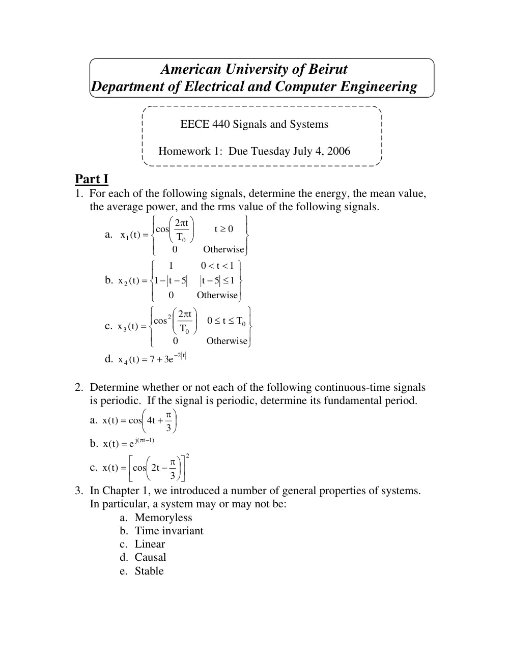EECE 340 Homework, Spring 2008, page 1