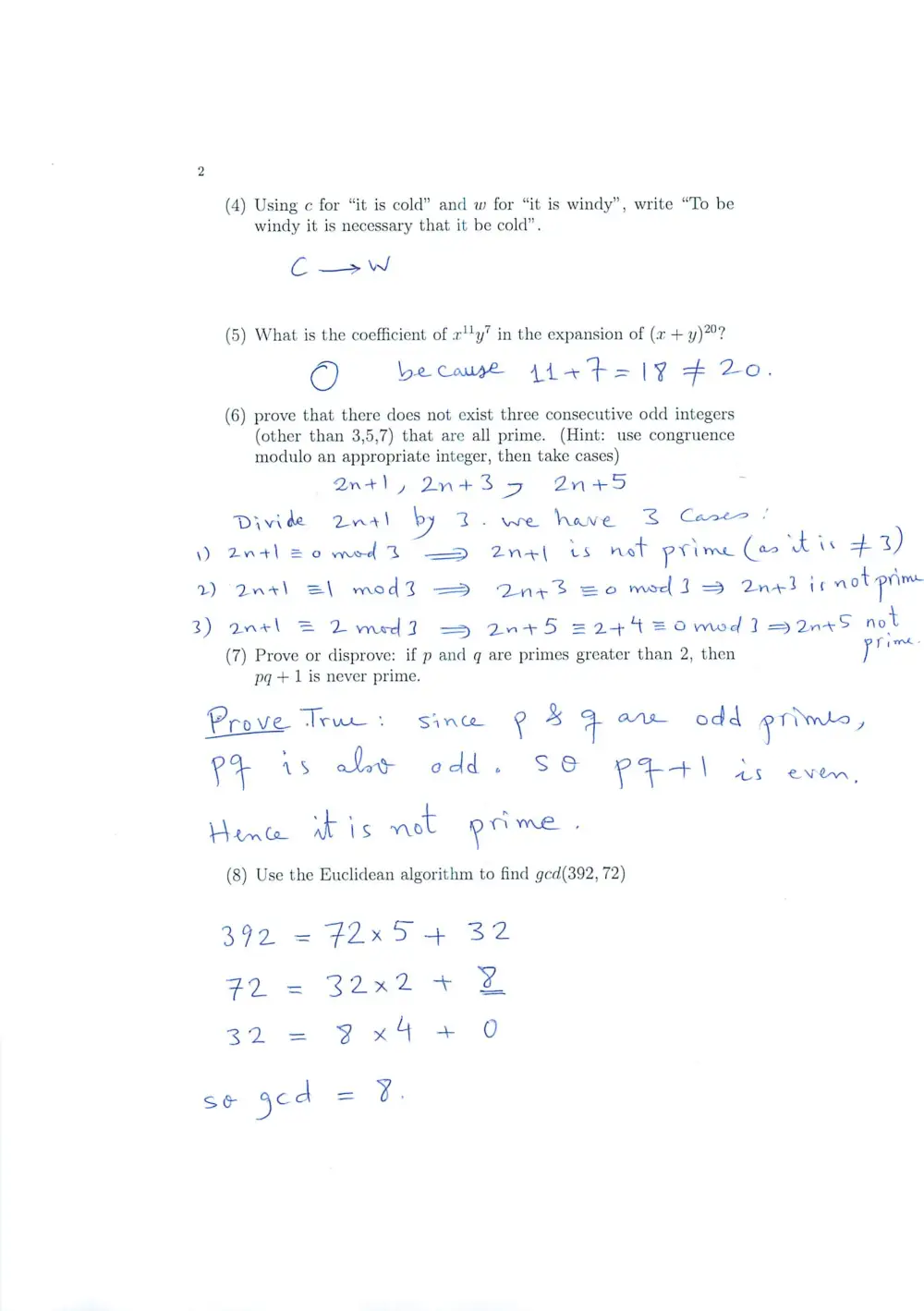 MATH 211 Final With Solution, Spring 2005, page 2