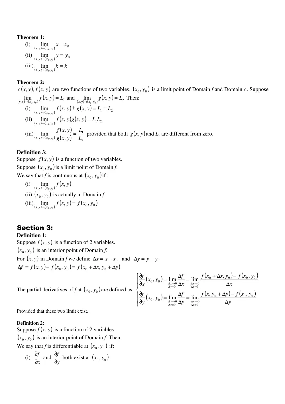 MATH 201 Chapter 14 Summary, Fall 2011, page 2