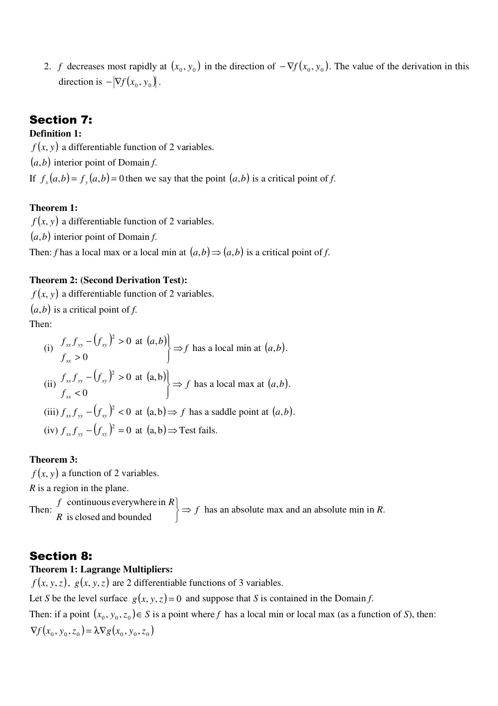 MATH 201 Chapter 14 Summary, Fall 2011, page 4