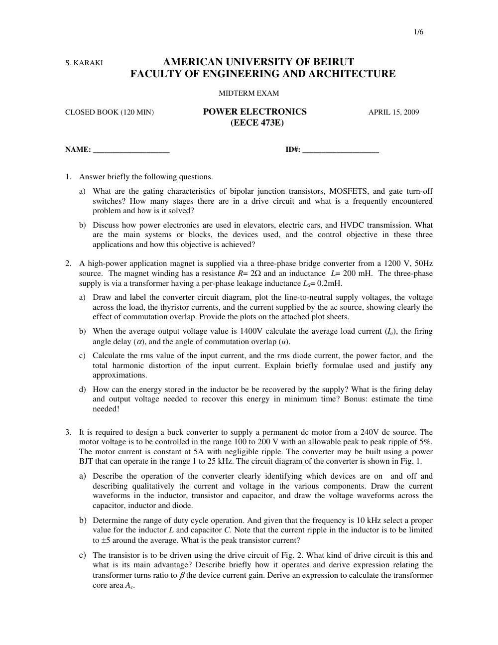 EECE 473 Midterm, Spring 2009, page 1