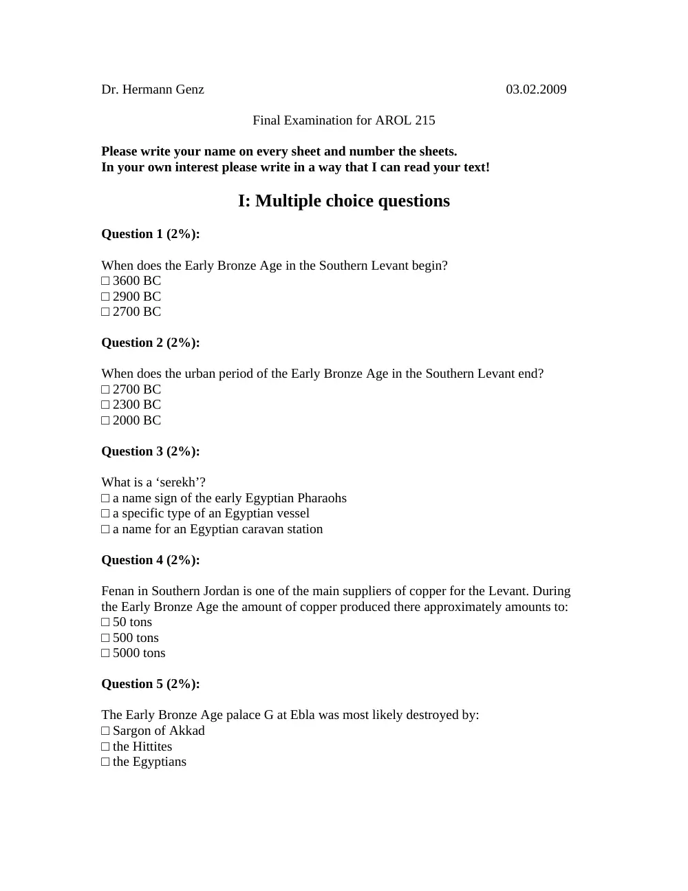 AROL 215 Final, Fall 2008, page 1