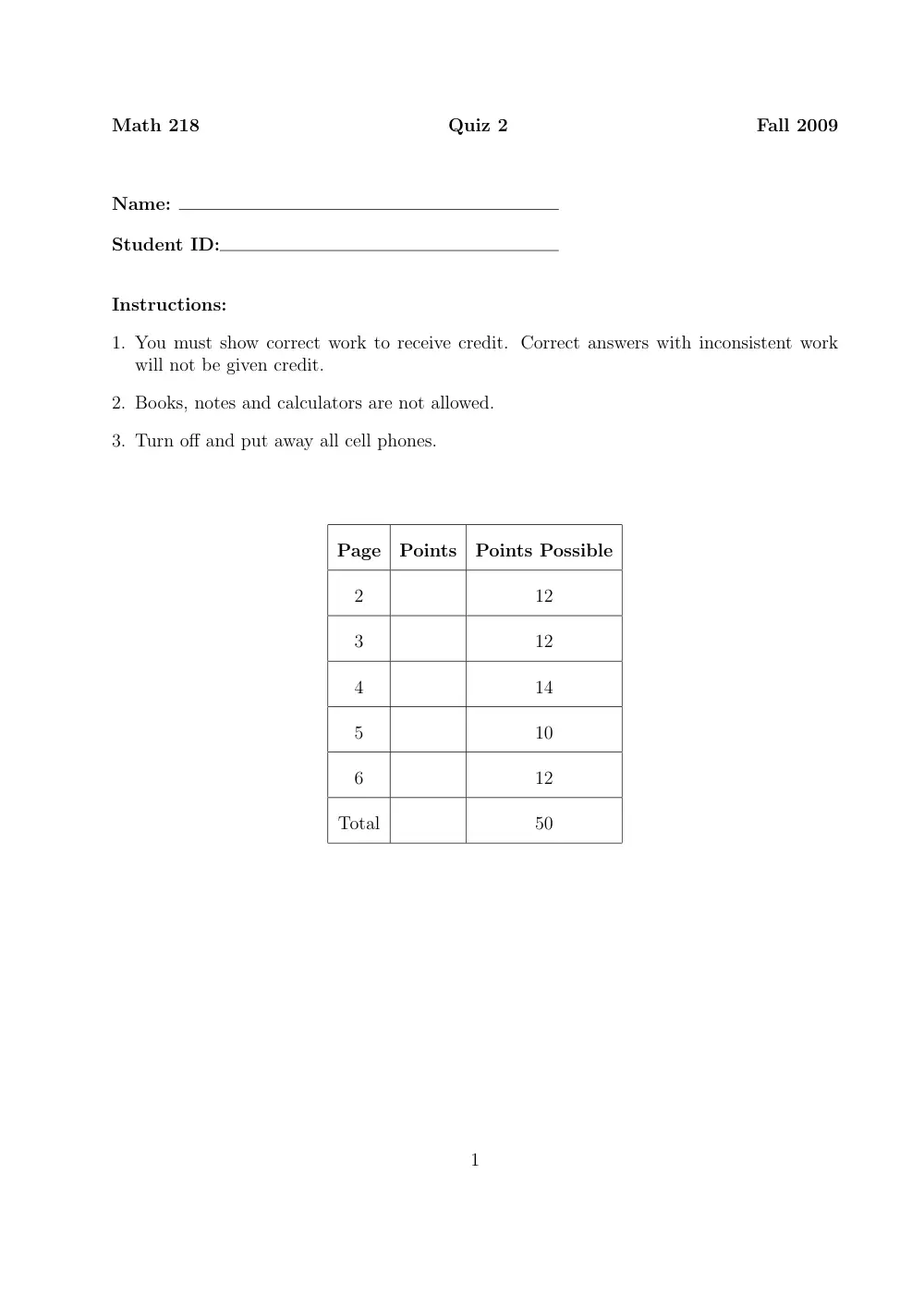 MATH 218 Exam 2, Fall 2014, page 1