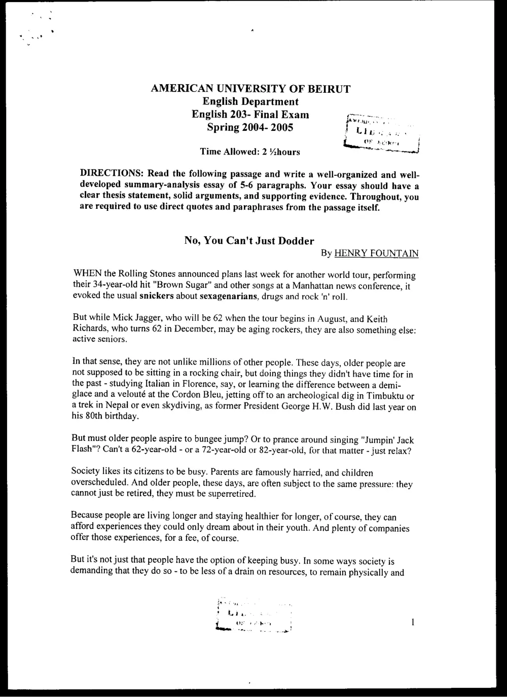 ENG 203 Final, Spring 2005, page 1