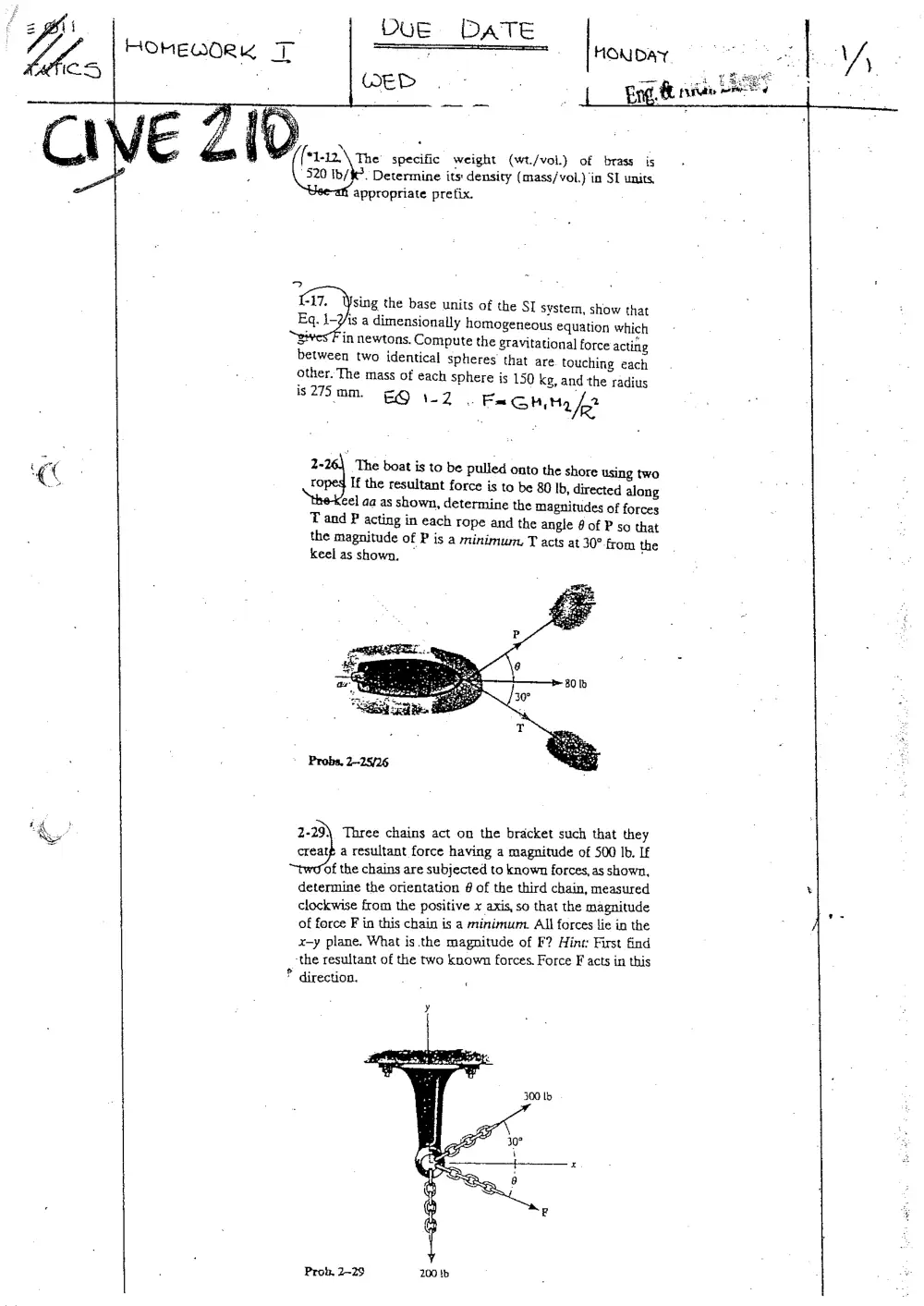 CIVE 210 Homework 1, Spring 2011, page 1