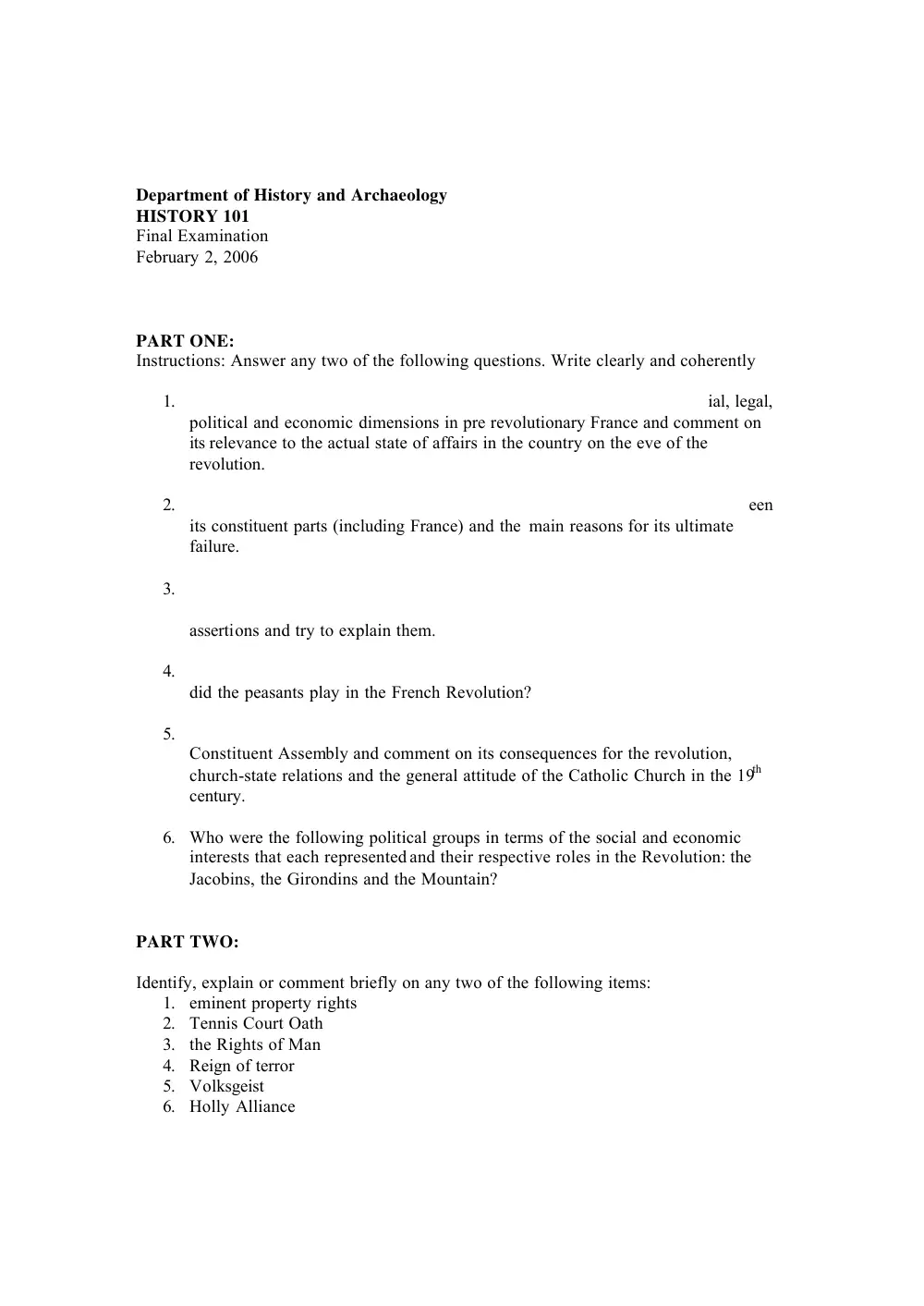 HIST 101 Final, Fall 2005, page 1