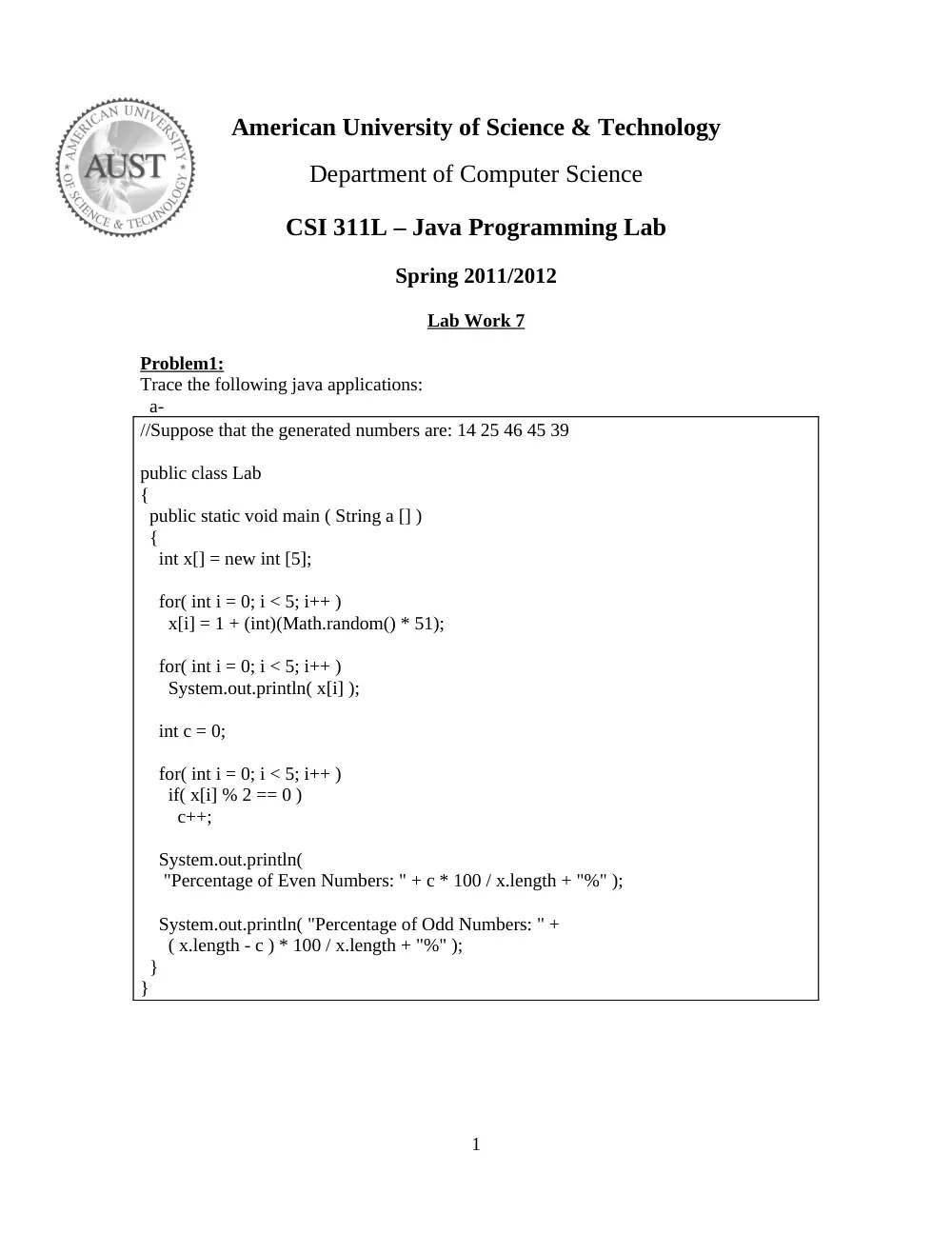 CSI 311L Lab 7, Spring 2012, page 1