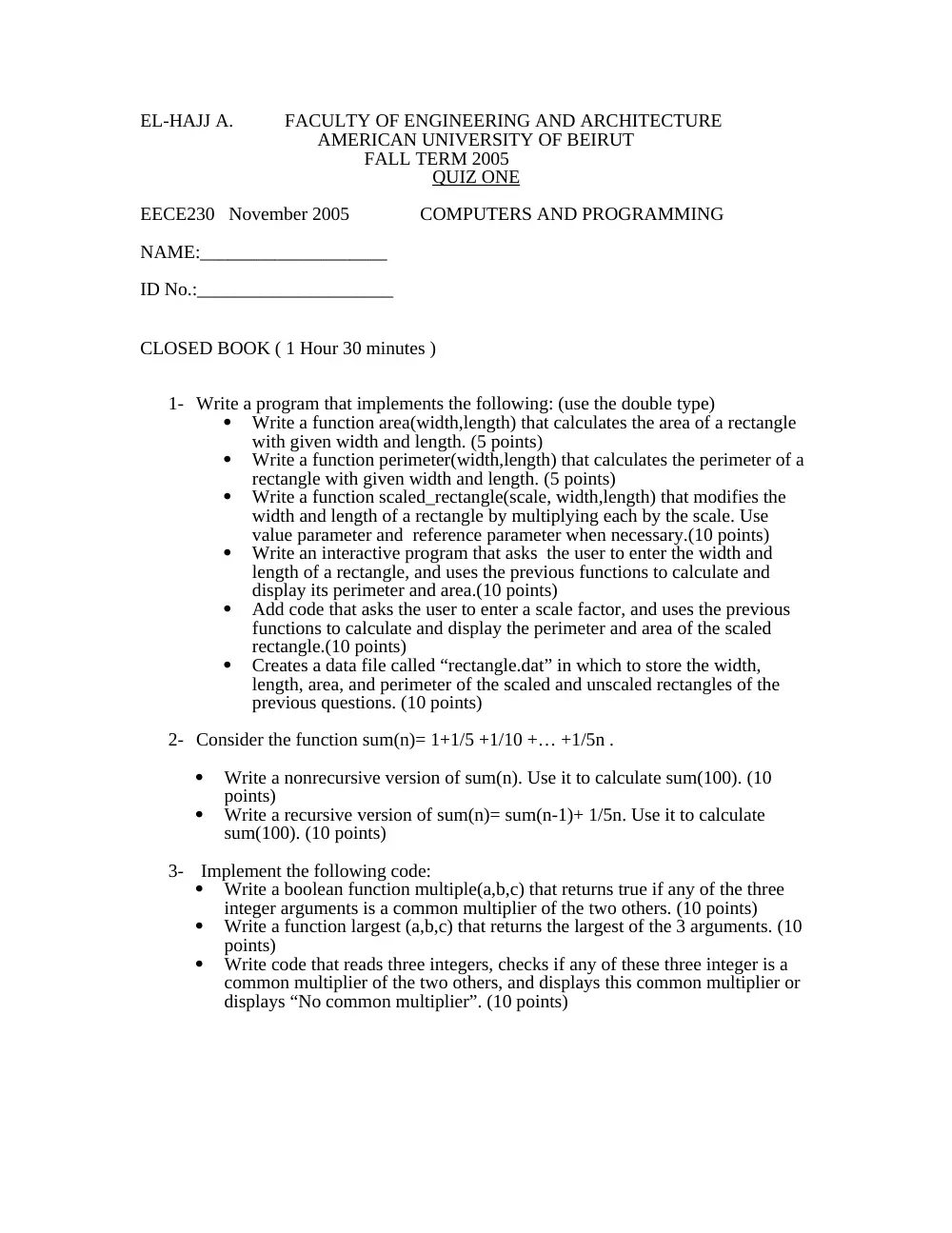 EECE 230 Exam 1 Sample, Fall 2005, page 1
