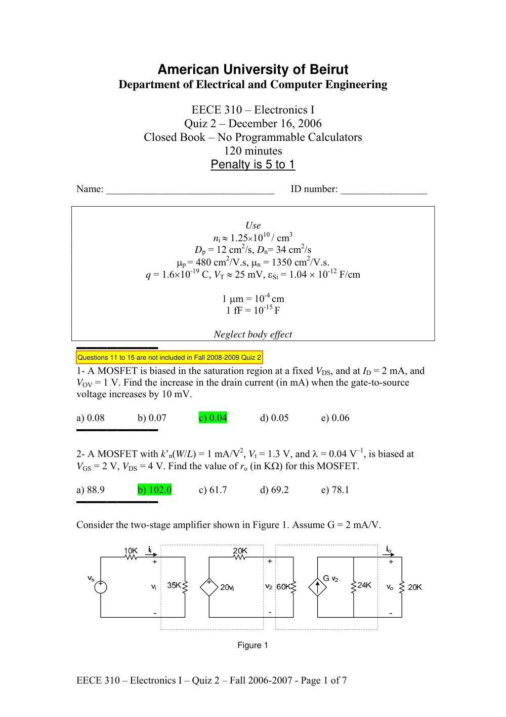EECE 310 Exam 2, Fall 2006, page 1